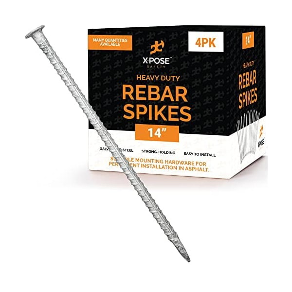 Xpose Safety Rebar Stakes - 14 Inch Metal Spikes for Asphalt 1/2 Inch Diameter, 4PK Spike-4-X - main